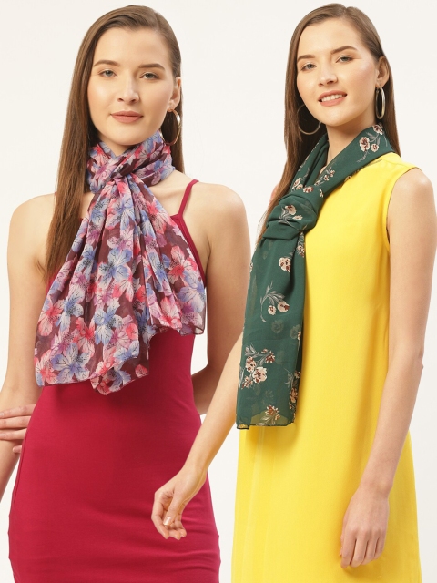 

Trend Arrest Women Pack of 2 Brown & Green Printed Scarves