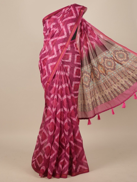 

Pothys Pink & White Bandhani Jute Silk Saree