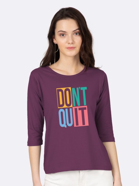 

Bewakoof Women Purple Typography Printed Drop-Shoulder Sleeves T-shirt