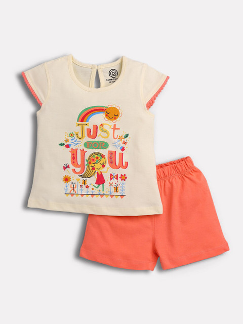 

TAMBOURINE Girls Yellow & Orange Printed Top with Shorts