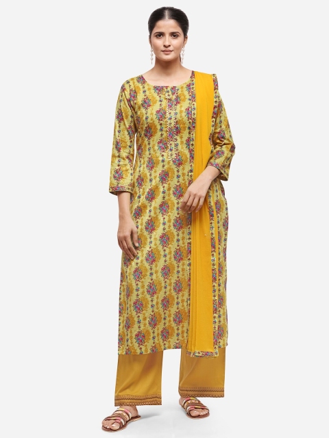 

Kvsfab Yellow & Pink Printed Unstitched Dress Material