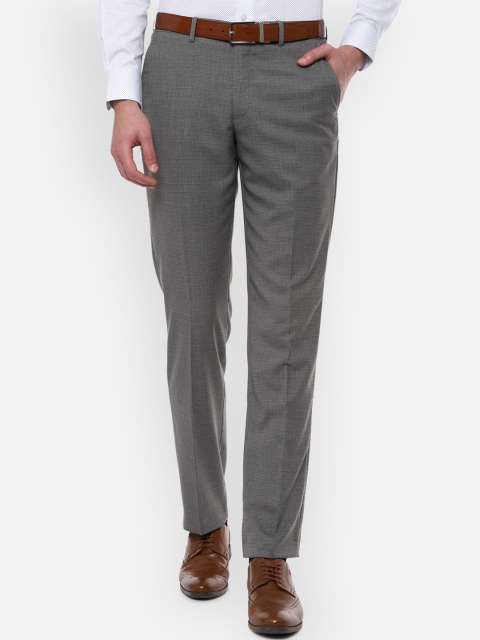 

Louis Philippe Men Grey Self- Checked Slim Fit Formal Trousers