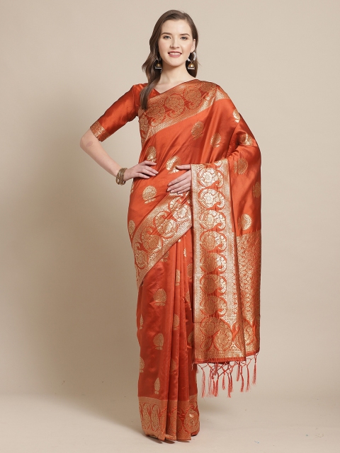 

Saree mall Rust Brown & Gold-Toned Woven Design Silk Blend Banarasi Sarees