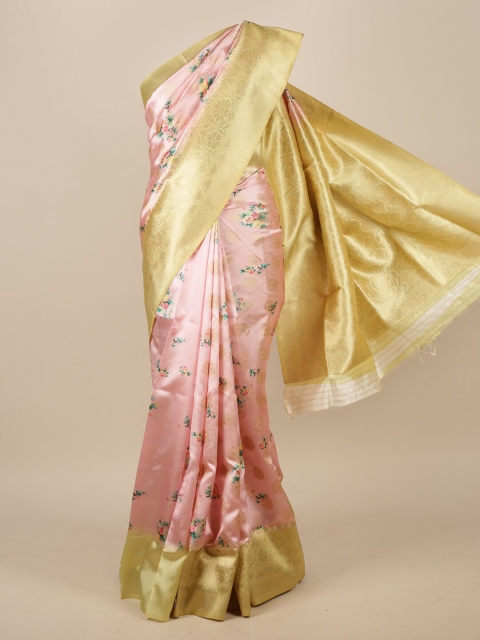 

Pothys Pink & Green Floral Jute Silk Saree