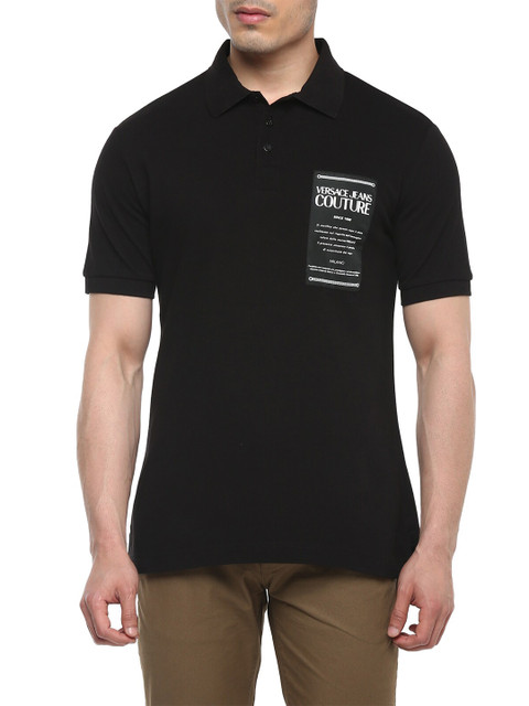 

Versace Jeans Couture Men Black Typography Polo Collar T-shirt