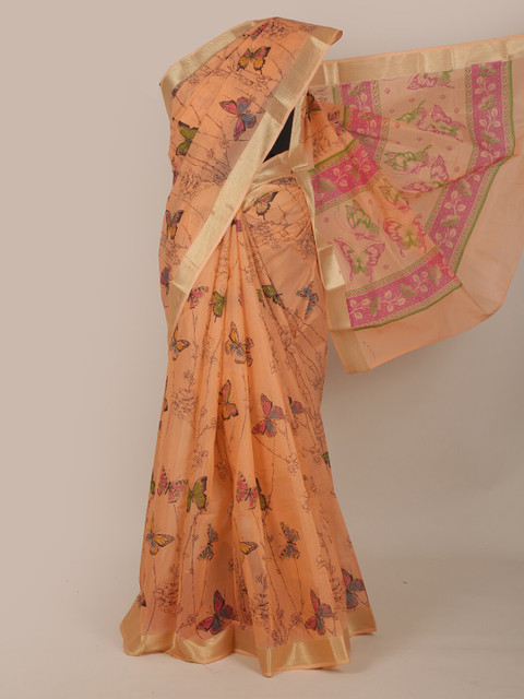 

Pothys Peach & Gold-Toned Floral Saree