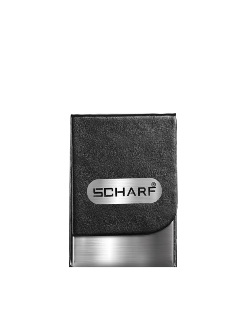 

SCHARF Unisex Black & Silver-Toned Textured Leather Card Holder