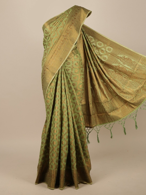 

Pothys Green & Gold-Toned Ethnic Motifs Zari Jute Silk Saree