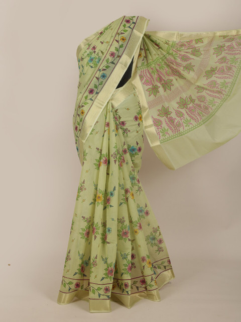 

Pothys Green & Pink Floral Saree