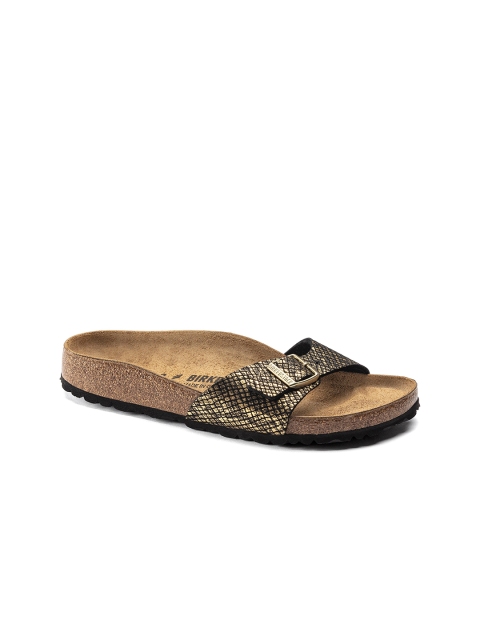 

Birkenstock Women Madrid Micro Fibre Black Regular Width Sandals, Gold