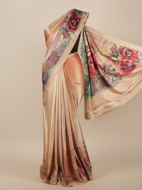 

Pothys Peach & Burgundy Floral Satin Saree