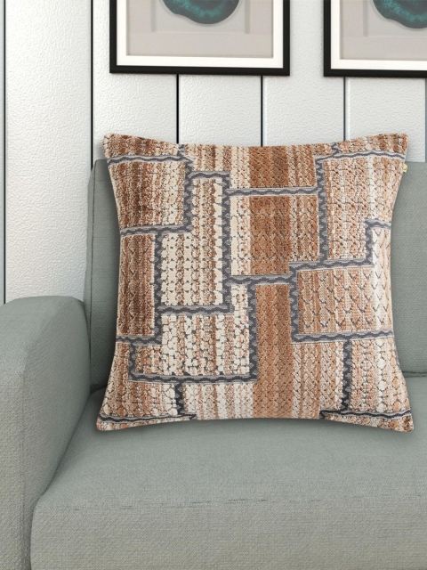 

Home Centre Brown & Grey Geometric Jacquard Velvet Square Cushion Covers