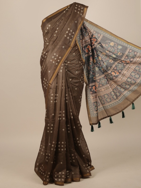 

Pothys Brown Bandhani Printed Jute Silk Saree