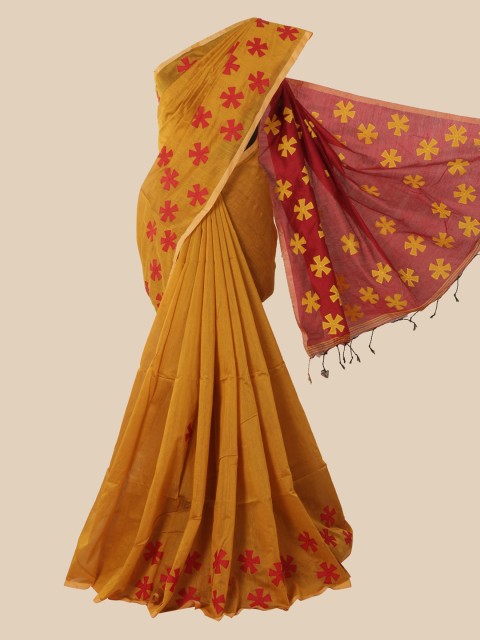 

Pothys Mustard & Red Floral Saree