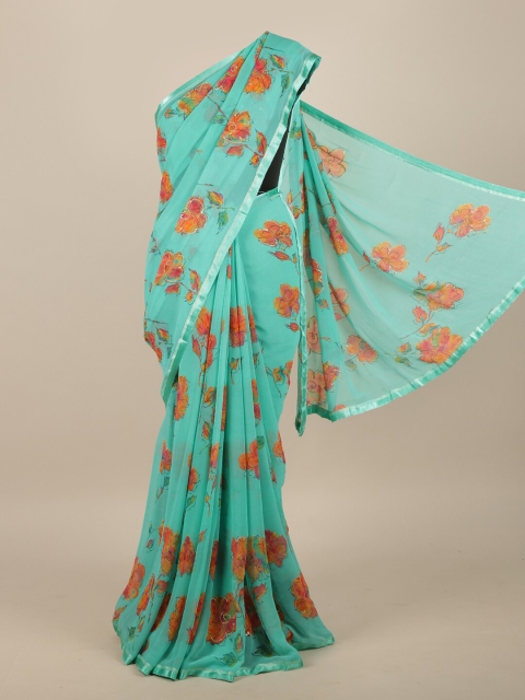 

Pothys Sea Green & Yellow Floral Printed Saree