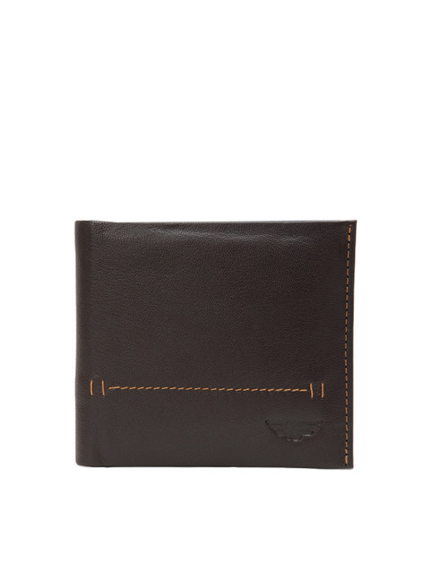 

Red Tape Men Brown Textured Leather Two Fold Wallet with RFID