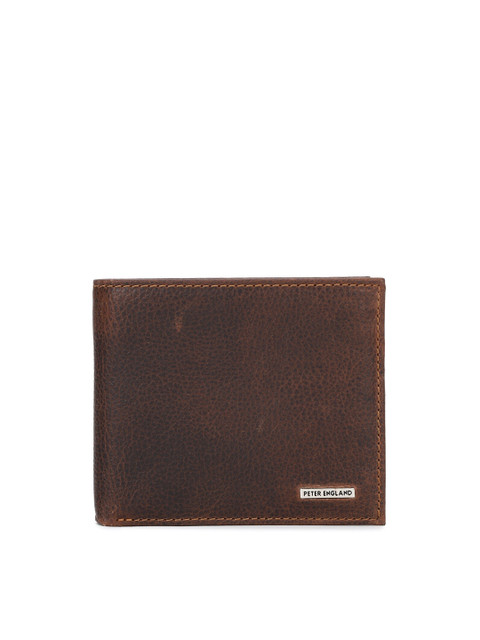 

Peter England Men Brown Solid Leather Two Fold Wallet