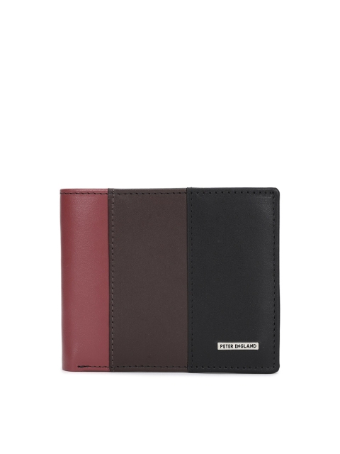

Peter England Men Brown & Black Colourblocked Leather Two Fold Wallet