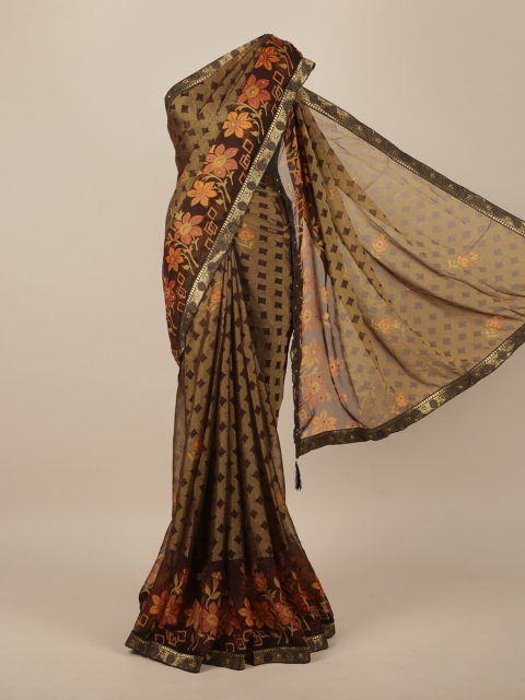 

Pothys Brown Floral Sequinned Poly Chiffon Saree