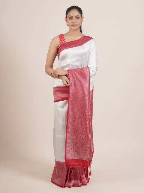 

Pothys White & Red Ethnic Motifs Zari Tissue Saree