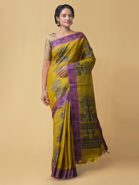 

Unnati Silks Green & Blue Ethnic Motifs Pure Cotton Mysore Silk Saree