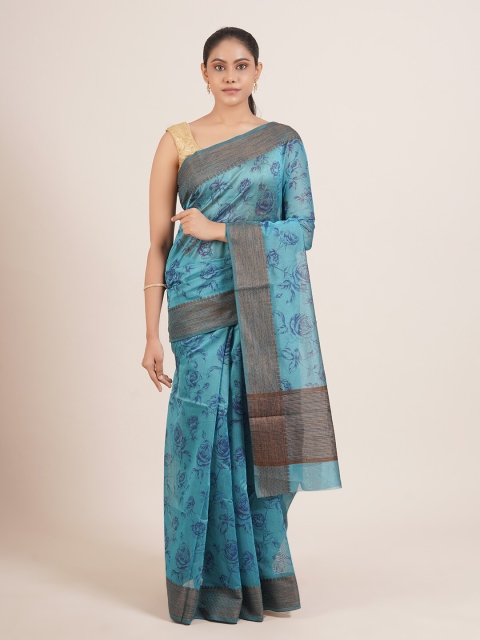 

Pothys Blue Floral Silk Blend Saree