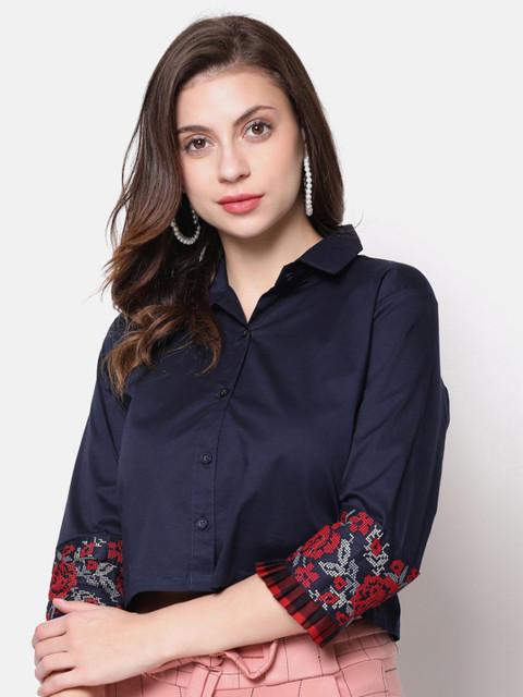 

V2 Value & Variety Blue Shirt Style Crop Top