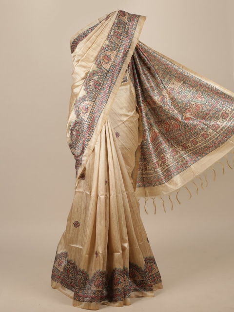 

Pothys Tan & Pink Jute Silk Saree