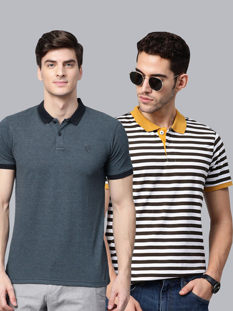 

ManQ CASUAL Men Multi Pack of 2 Striped Polo Collar T-shirt