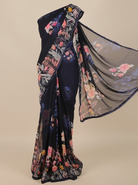 

Pothys Navy Blue & Pink Floral Saree