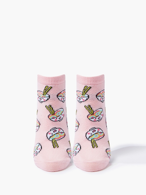 

FOREVER 21 Women Pink & Yellow Noddle Graphic Printed Ankle-Length Socks