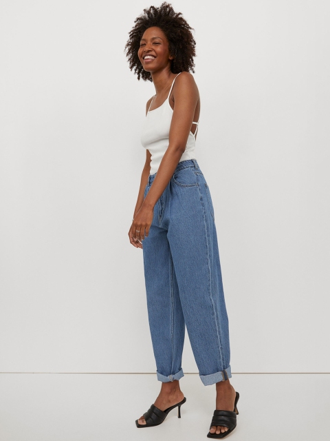 

H&M Women Blue Tapered Fit Loose High-Rise Jeans