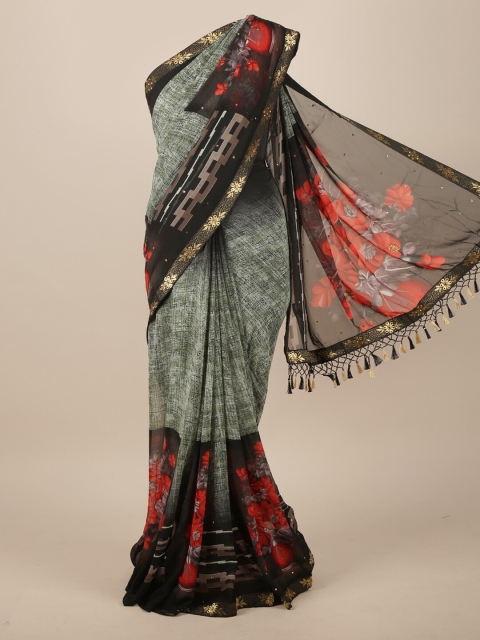 

Pothys Olive & Black Poly Chiffon Saree