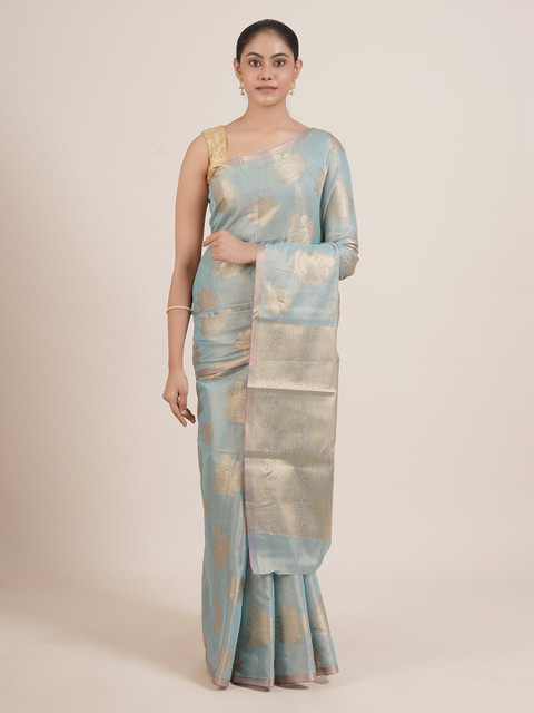 

Pothys Blue & Gold-Toned Woven Design Tissue Saree
