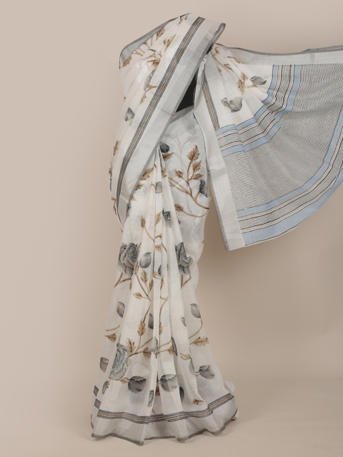

Pothys White & Grey Floral Saree