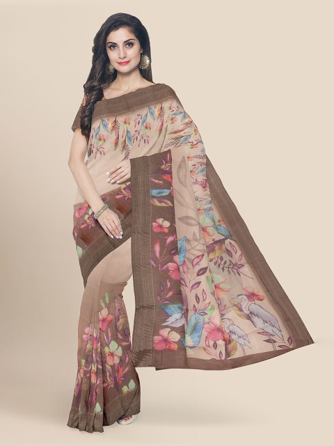 

KLM Fashion Mall Beige & Brown Floral Banarasi Saree