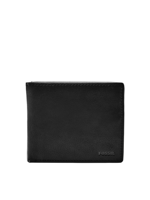 

Fossil Men Black Solid Leather Two Fold Wallet
