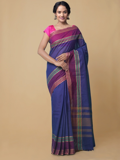 

Unnati Silks Blue & Purple Pure Cotton Uppada Saree