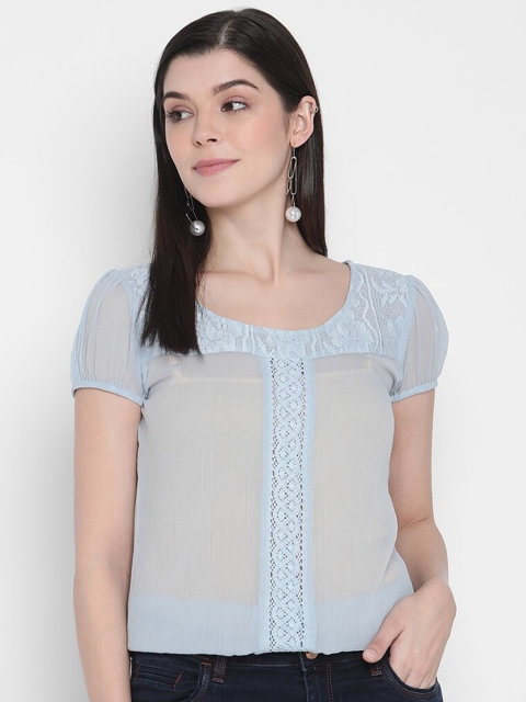

Porsorte Women Blue Chiffon Regular Top