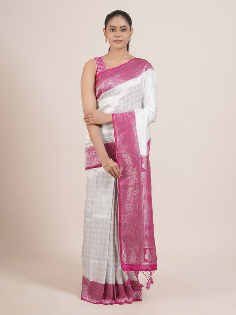 

Pothys Off White & Pink Woven Design Tissue Saree