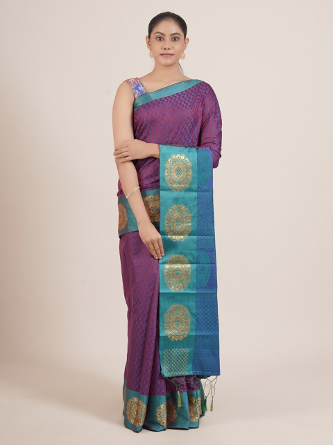 

Pothys Magenta & Blue Jute Cotton Tussar Saree