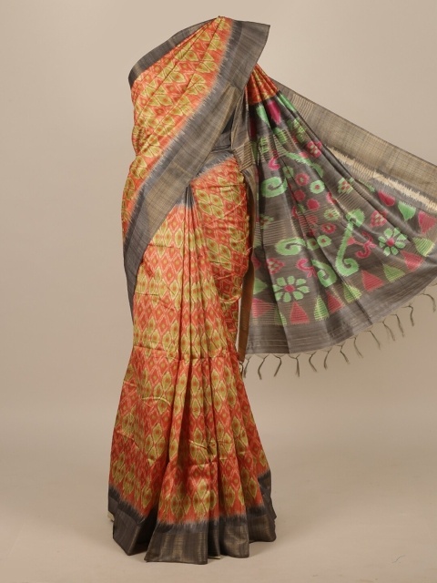 

Pothys Pink & Grey Jute Silk Saree