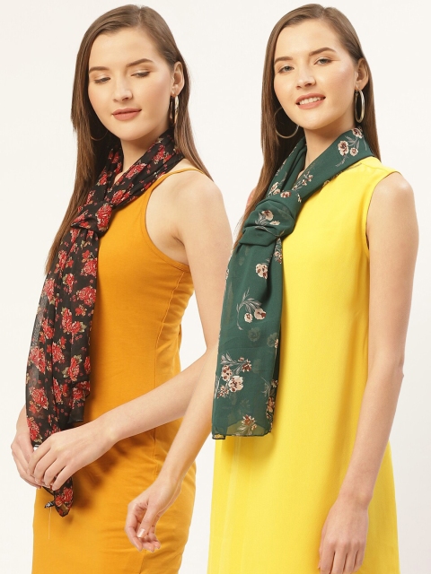 

Trend Arrest Women Pack Of 2 Grey & Green Printed Scarf