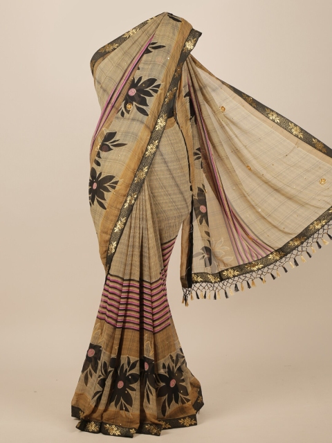 

Pothys Beige & Black Floral Zari Saree