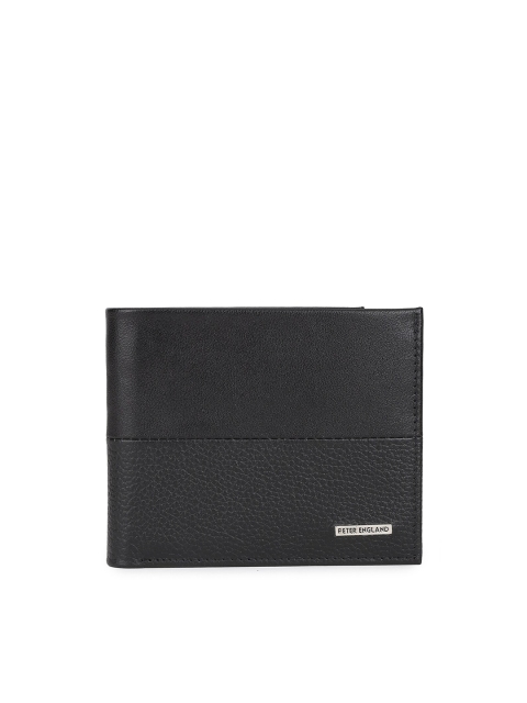 

Peter England Men Black Solid Leather Two Fold Wallet