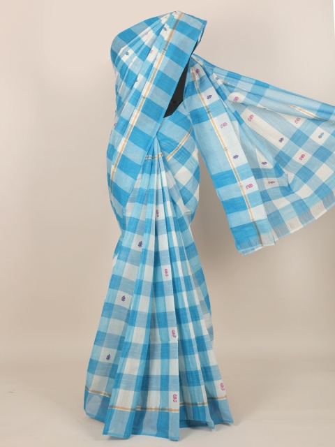 

Pothys Blue & White Checked Pure Cotton Saree