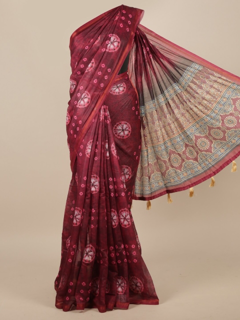 

Pothys Maroon & White Bandhani Printed Saree
