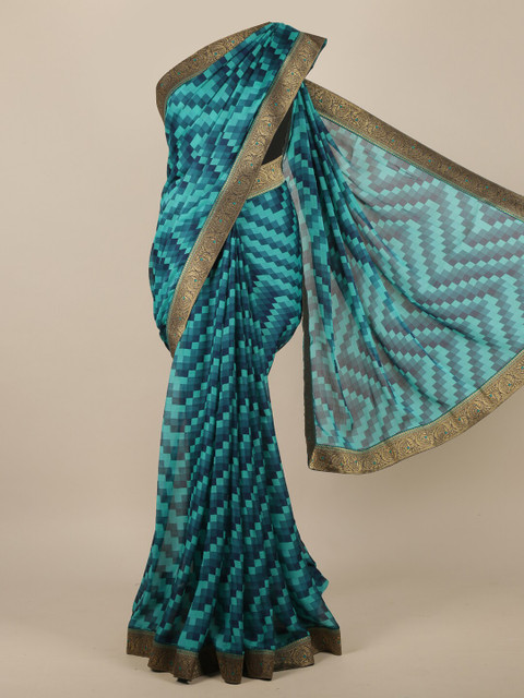 

Pothys Turquoise Blue & Gold-Toned Printed Saree