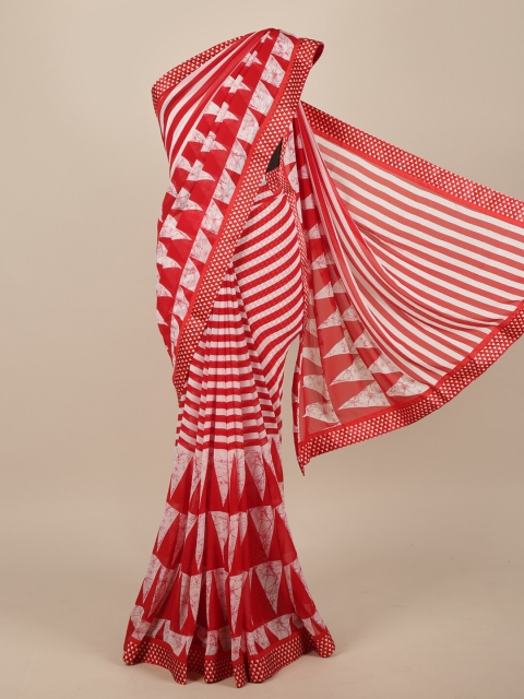 

Pothys Red & White Poly Chiffon Saree