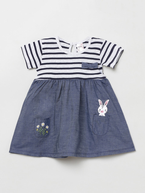 

max Girls White & Blue Striped Fit & Flare Dress